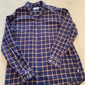 Long sleeve blue and light orange flannel